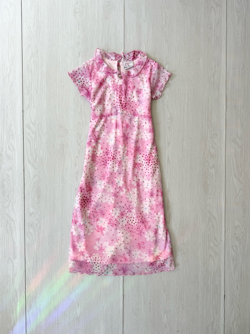 y2k fairycore pink floral mesh dress ✧